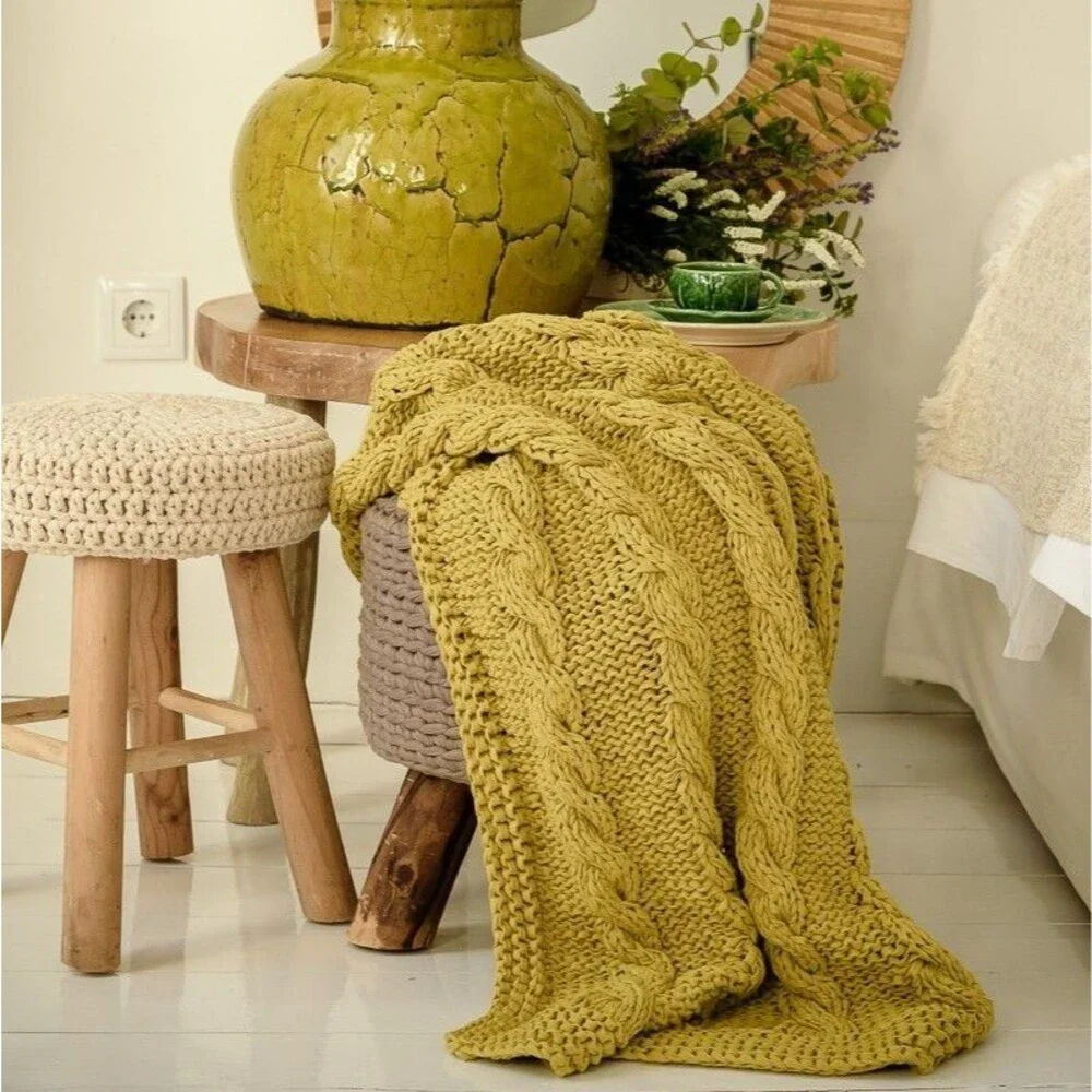 HOOOKED DIY Knitting Kit RibbonXL Cable Throw Spicy Ocre